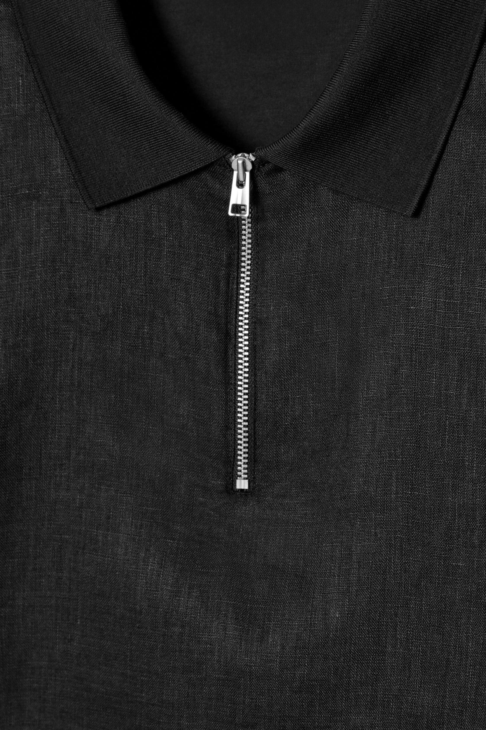 CONTRASTPANEL LINEN HALFZIP POLO SHIRT Product Image