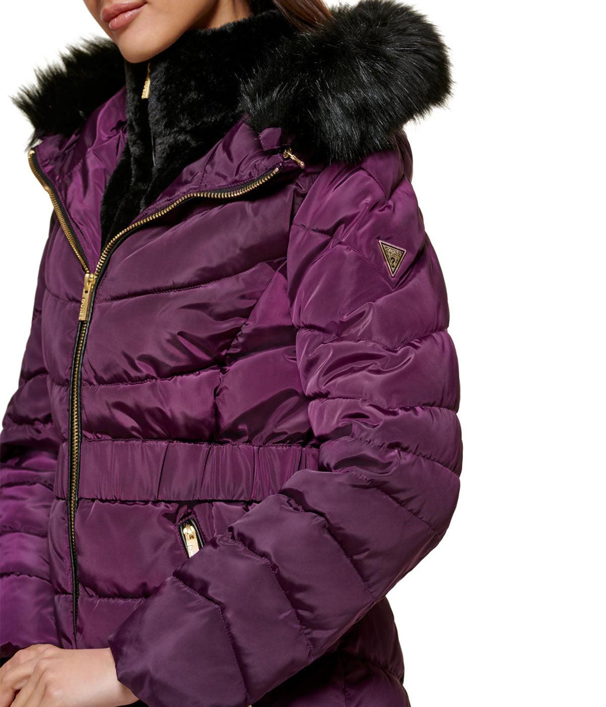 Faux Fur Trim Puffer Jacket 2 Eggplant Product Image