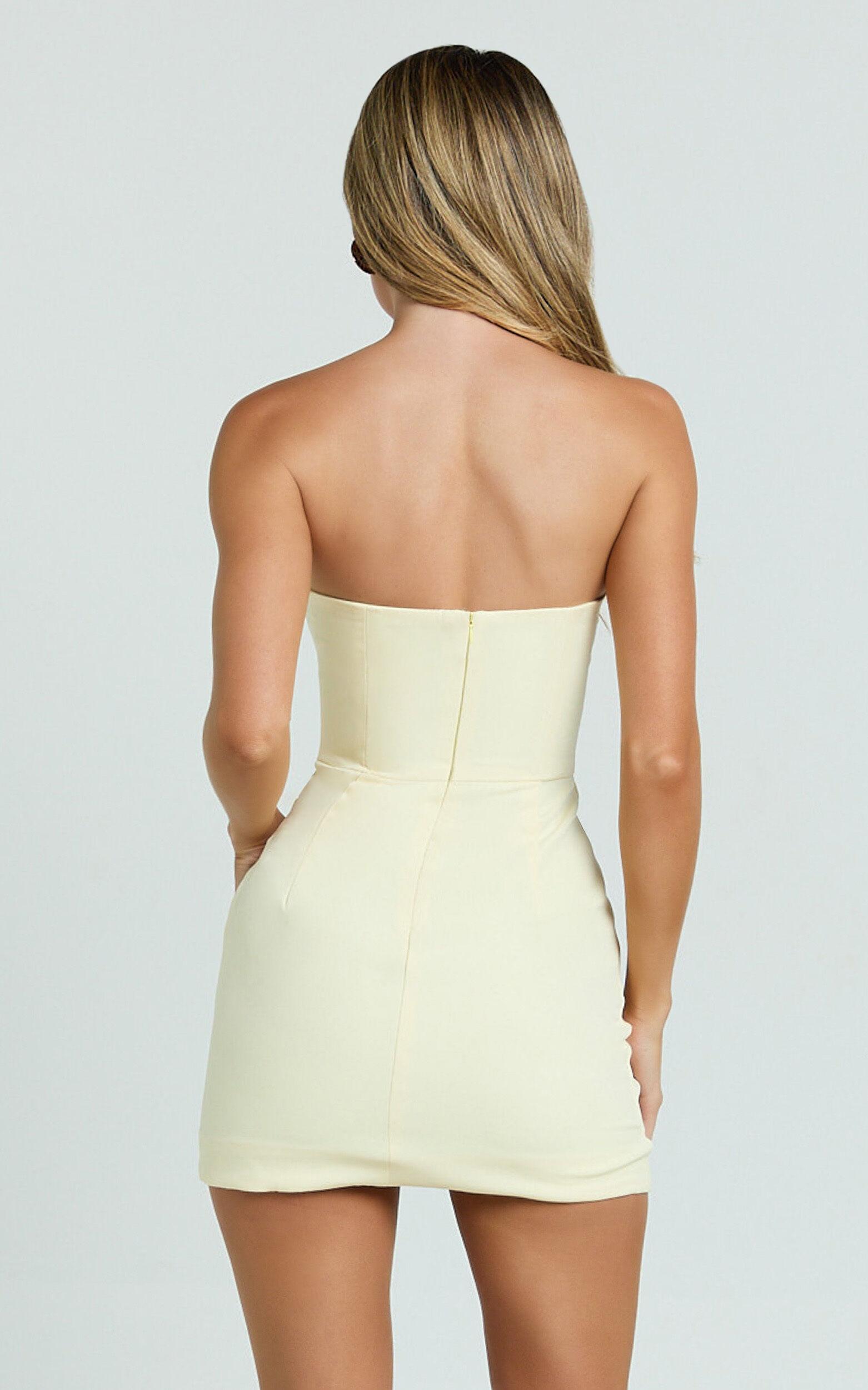 Avery Mini Dress - Strapless Corset Bodice Draped Dress in Lemon Product Image