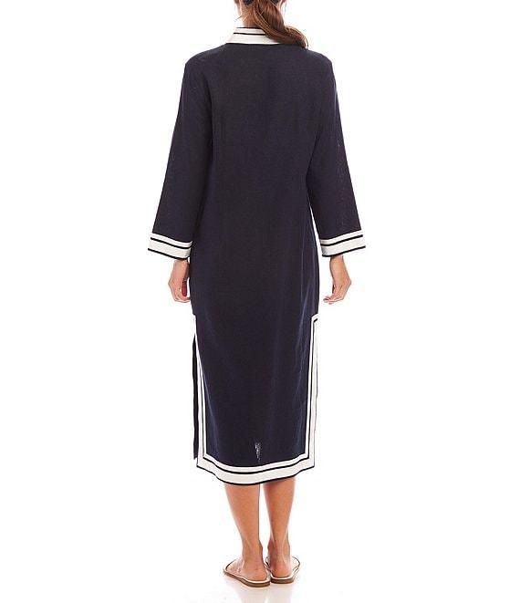 Karen Kane St. Tropez Mandarin Collar Split V-Neck Long Sleeve Midi Dress Product Image