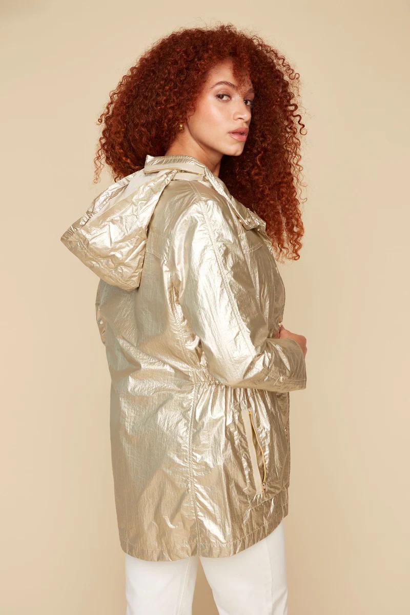 Crinkeled Metallic Long Sleeved Hooded Jacket Product Image