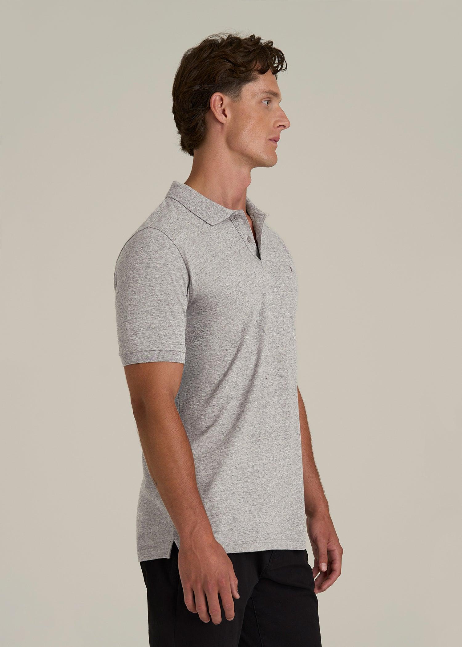 Classic Polo with Embroidered Logo for Tall Men in Heathered Grey Male Product Image