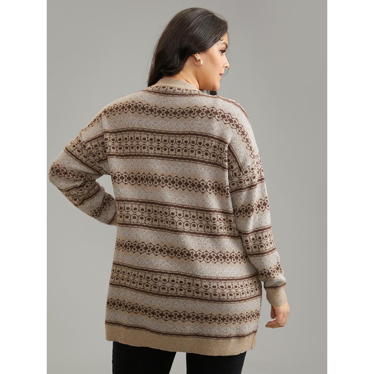Plus Size Supersoft Essentials Geometric Pocket Jacquard Cardigan Tan Women Casual Loose Long Sleeve Everyday Cardigans BloomChic 14-16/1X Product Image