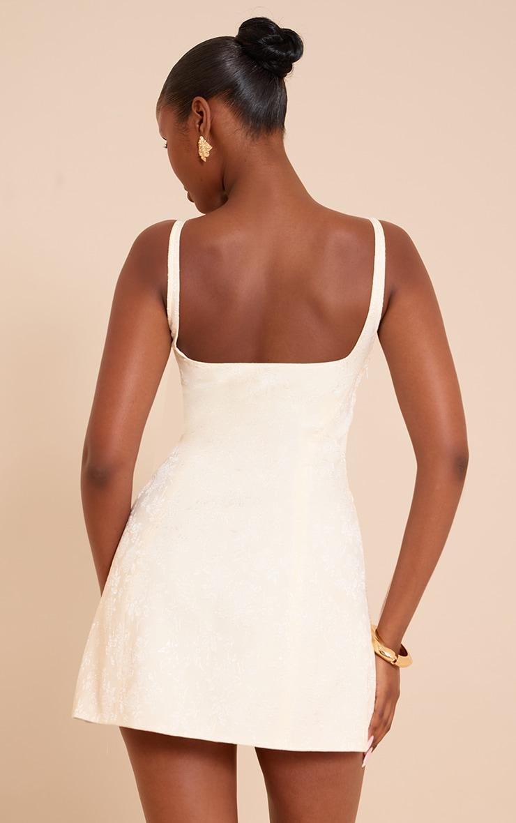 Cream Jacquard Plunge Hook And Eye Shift Dress Product Image