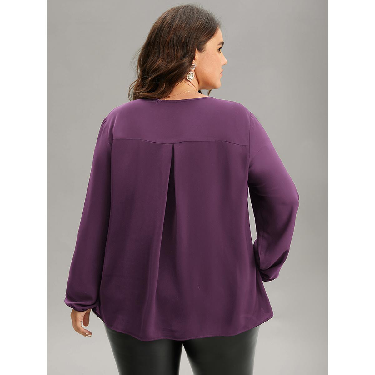 Plus Size Purple Sequin Tassel Trim Patchwork Lantern Sleeve Blouse Women Glamour Long Sleeve Round Neck Party Blouses BloomChic 14-16/1X Product Image