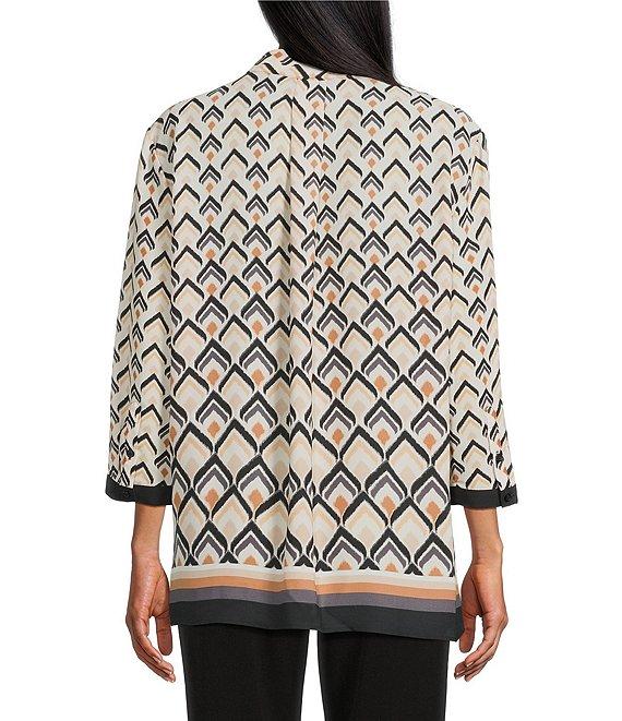 Investments Caroline Signature Diamond Border V-Neck 3/4 Sleeve Button-Front Top Product Image