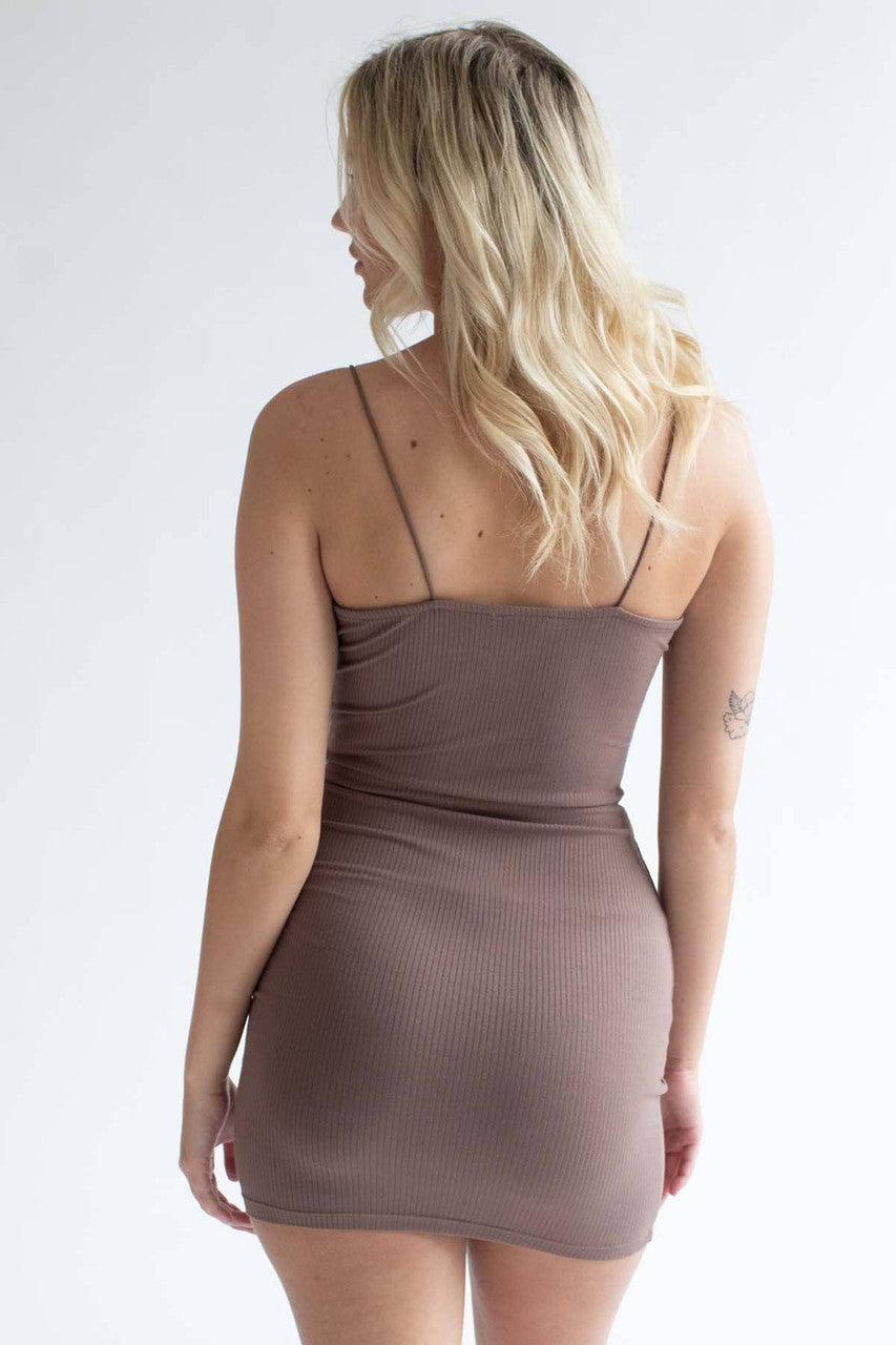 Cocoa Snap Front Ribbed Mini Dress Product Image
