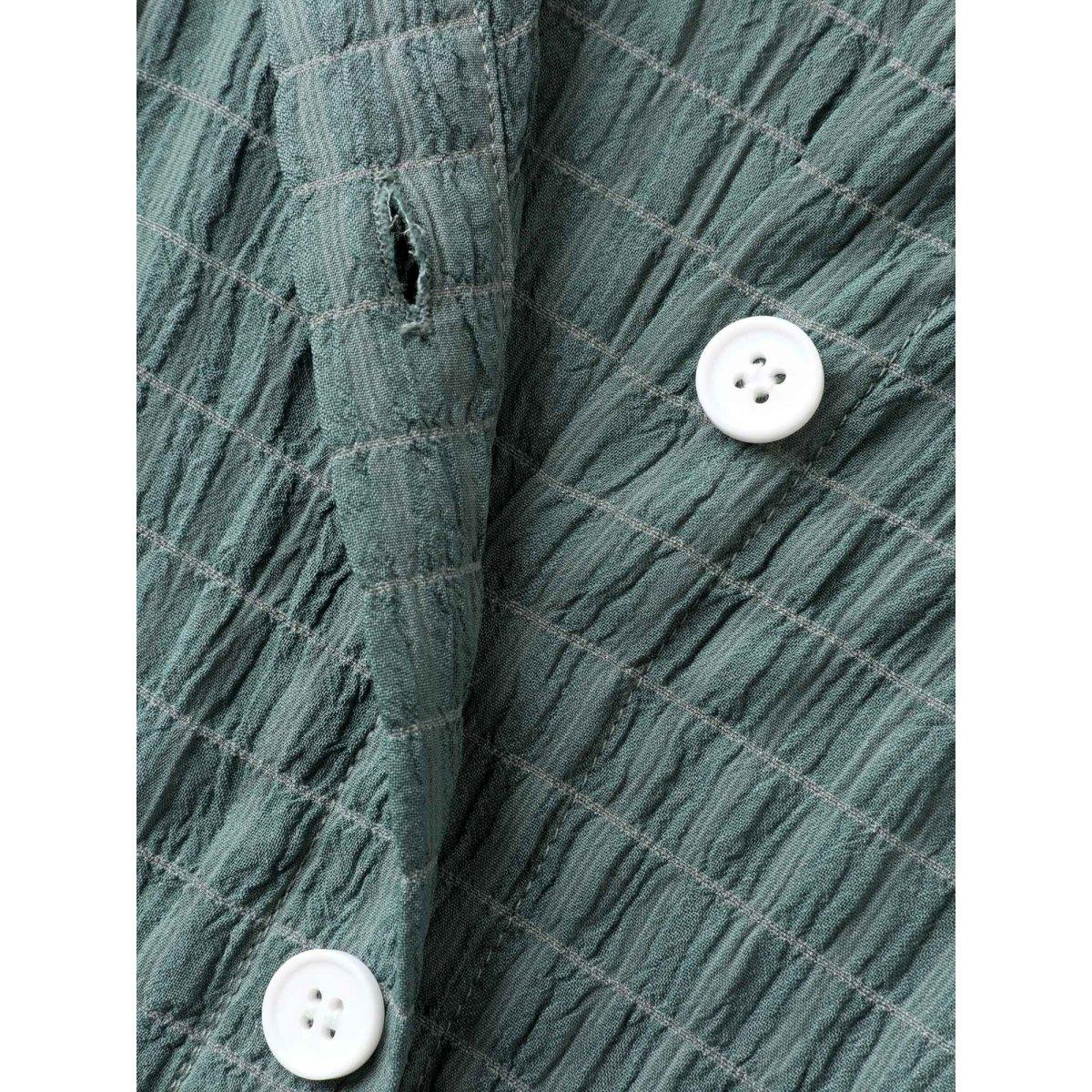 Plus Size Textured Pockets Collar Flutter Sleeve Midi Dress Moss Women Leisure Shirt collar Cap Sleeve Curvy BloomChic 28/5X Product Image