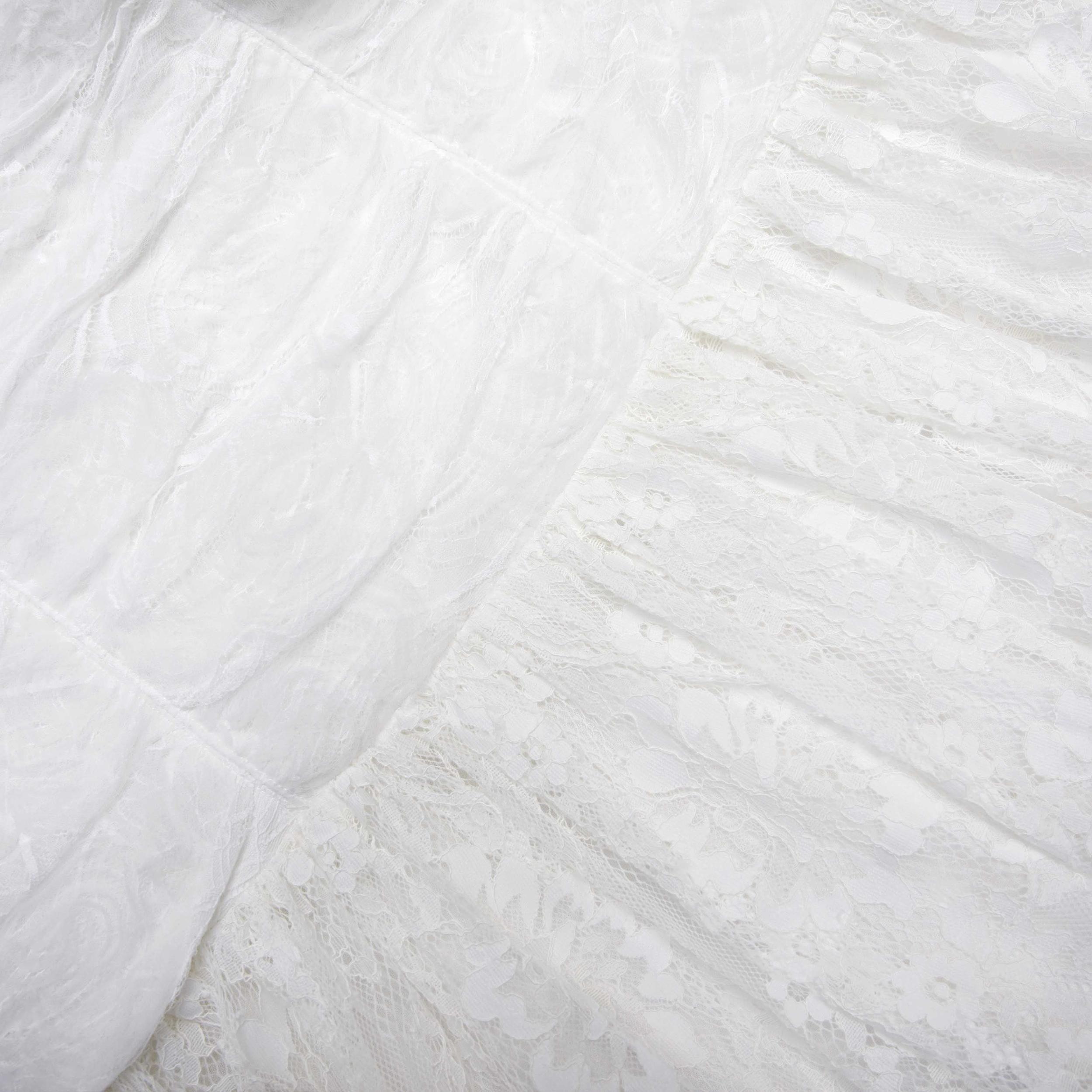 White Tulle Lace Gathered Midi Dress Product Image