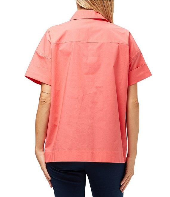 Trina Turk Opponent Stretch Poplin Point Collar Short Sleeve High Low Top Product Image