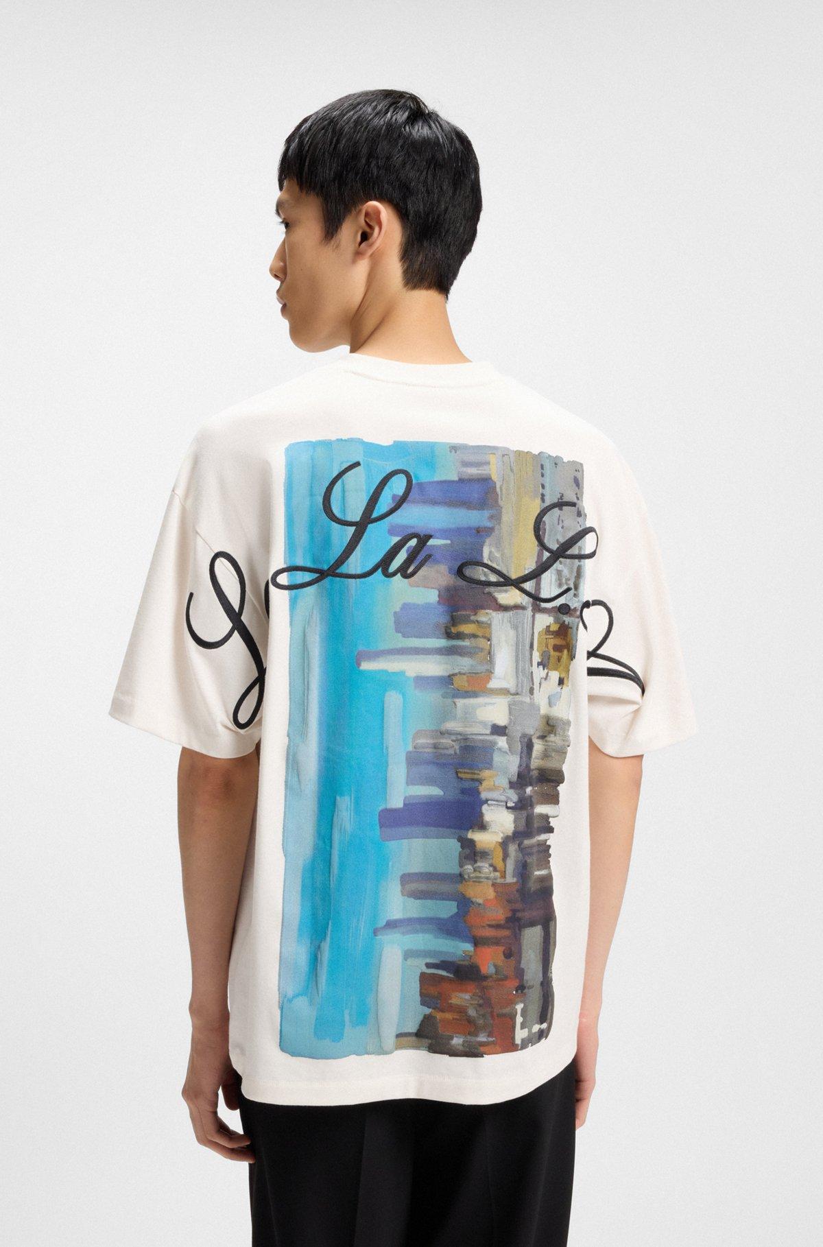 HUGO - Cotton-jersey T-shirt with LA artwork - White Product Image