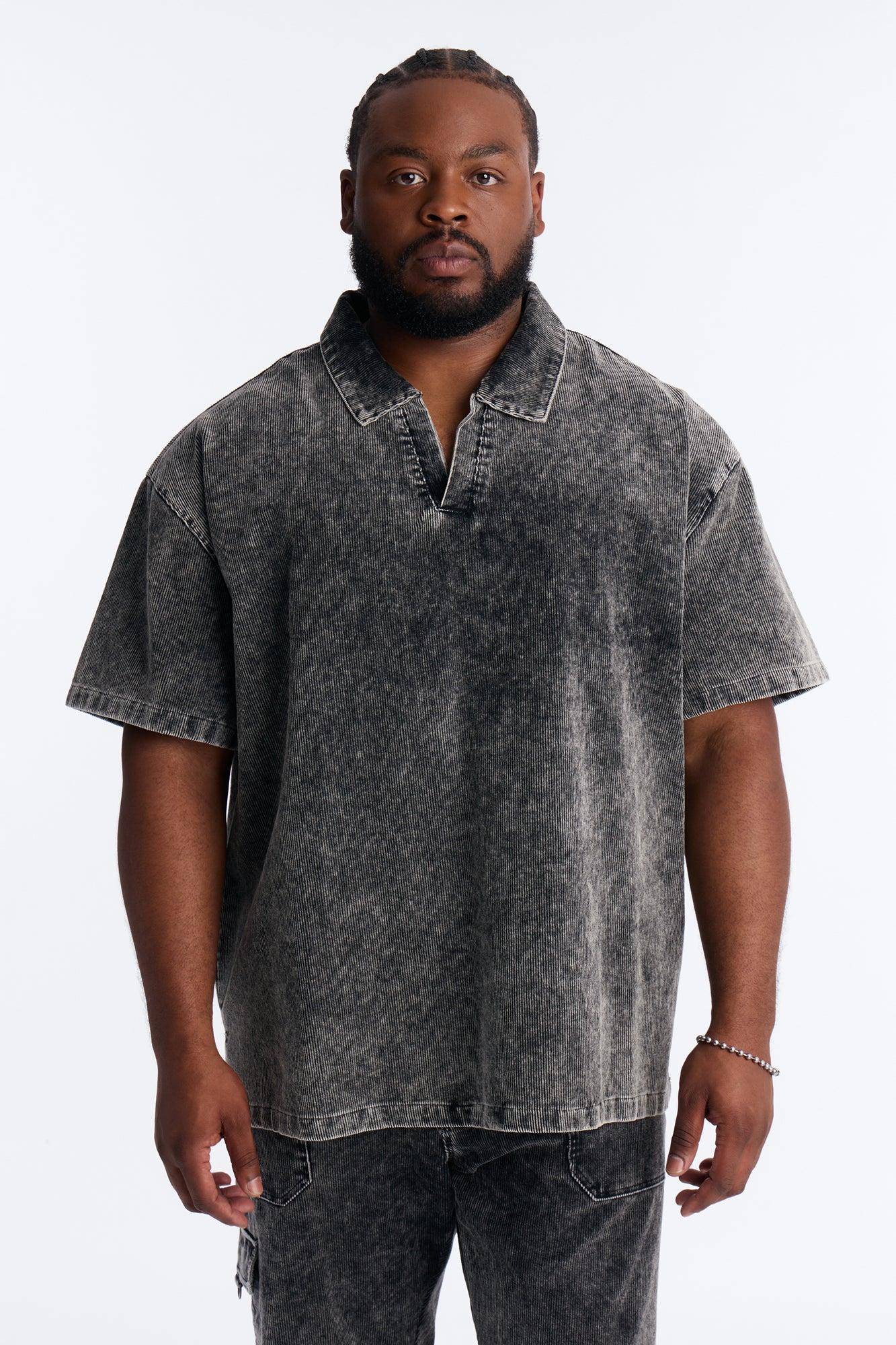 Ohio Corduroy Johnny Collar Polo - Black Wash Male Product Image