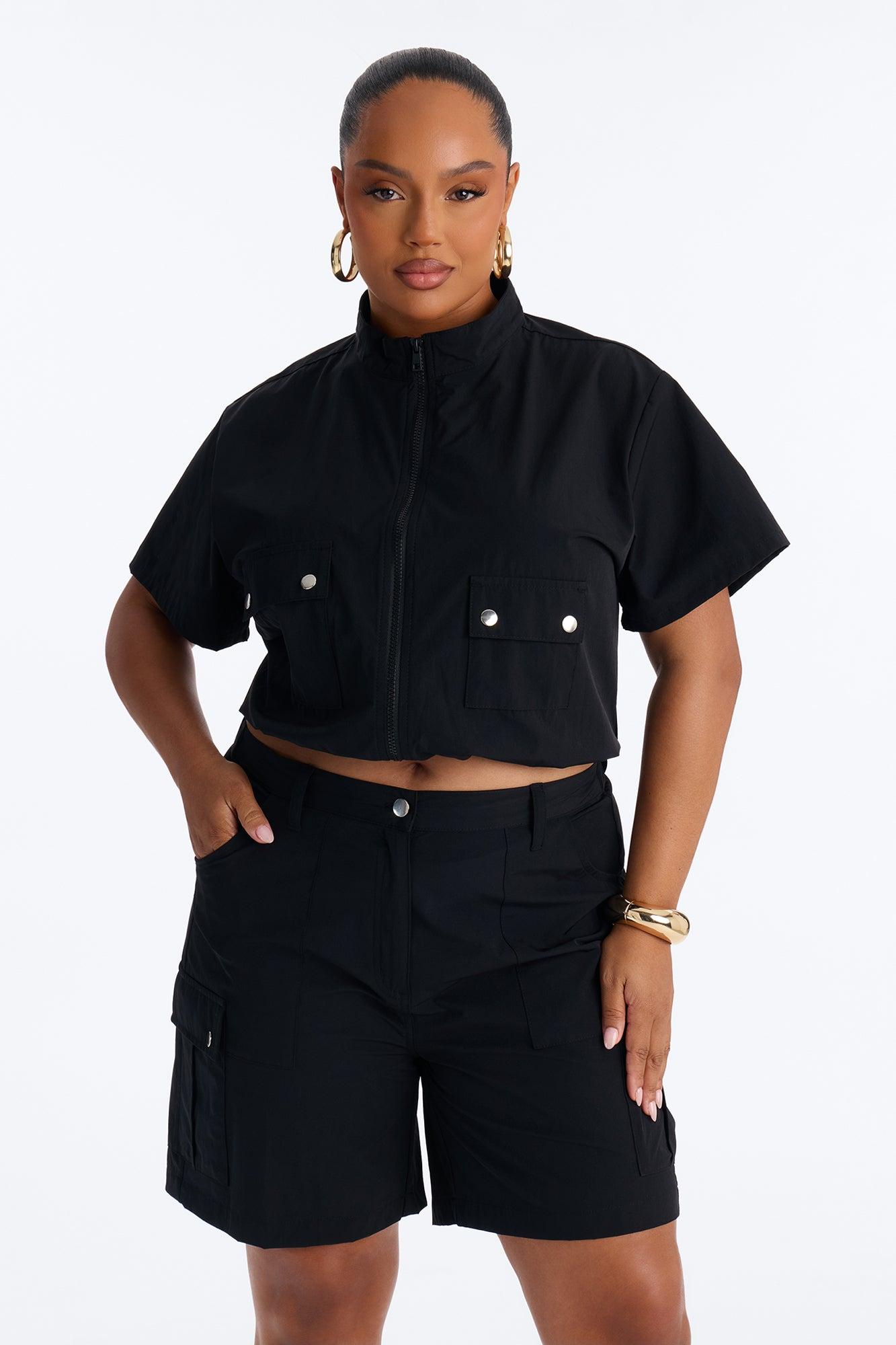 Nessa Nylon Cargo Short Set - Black Female Product Image
