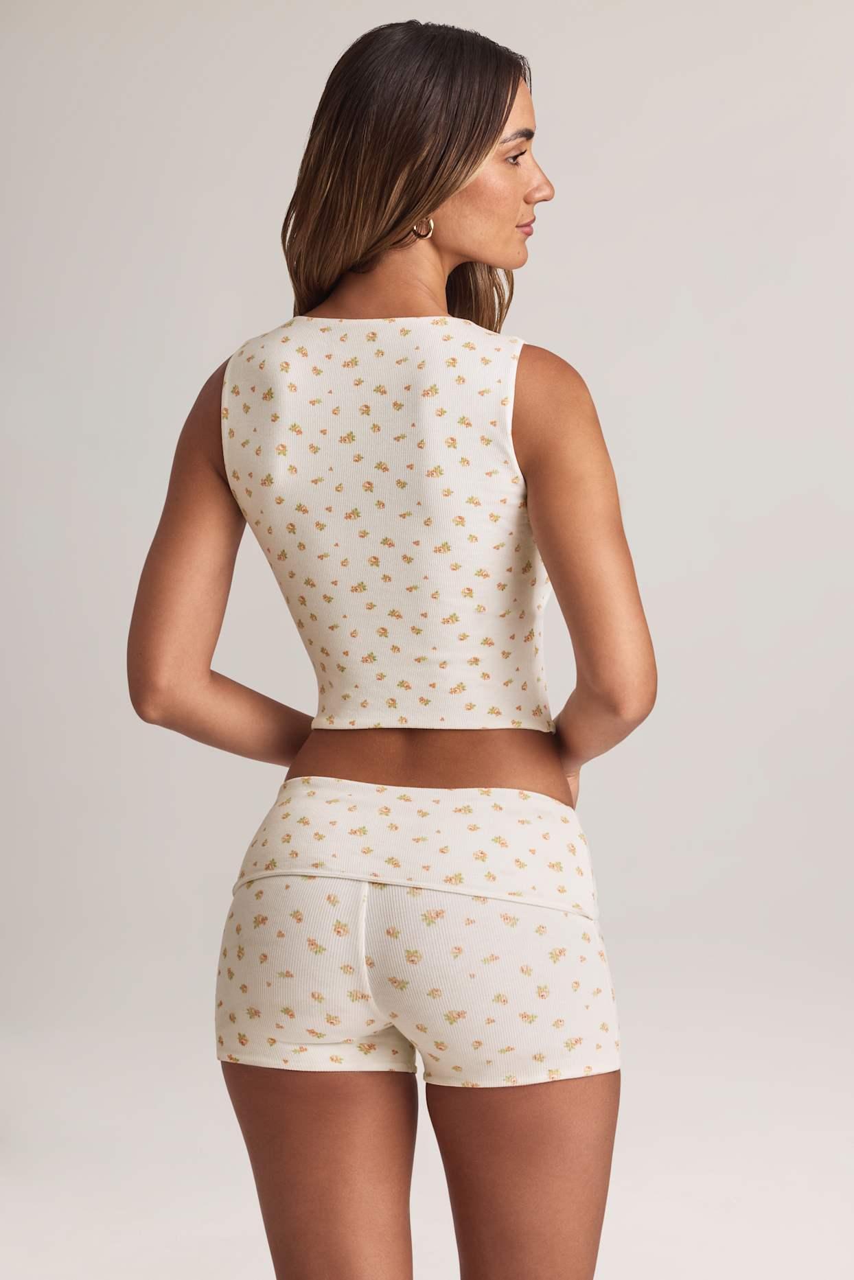 Modal Foldover Mid-Rise Shorts in Floral Print Product Image