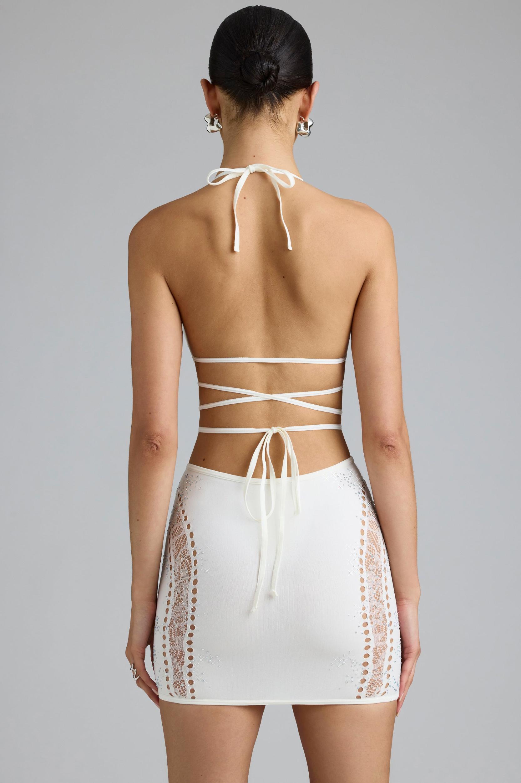 Embellished Mid-Rise Mini Skirt in Ivory Female Product Image