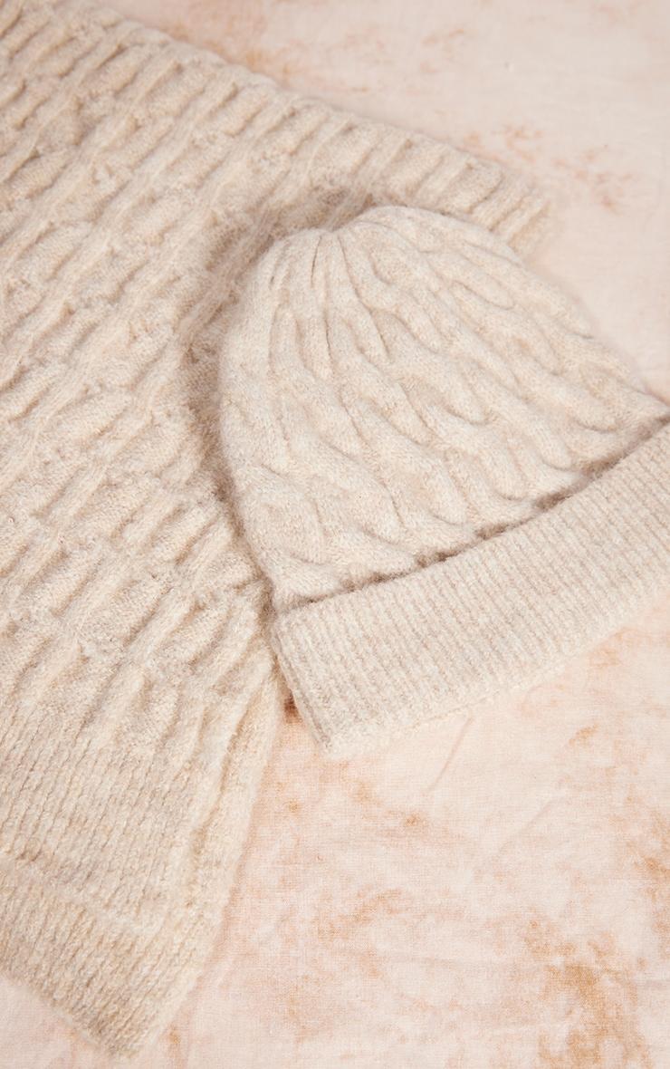 Beige Cable Knit Beanie Product Image