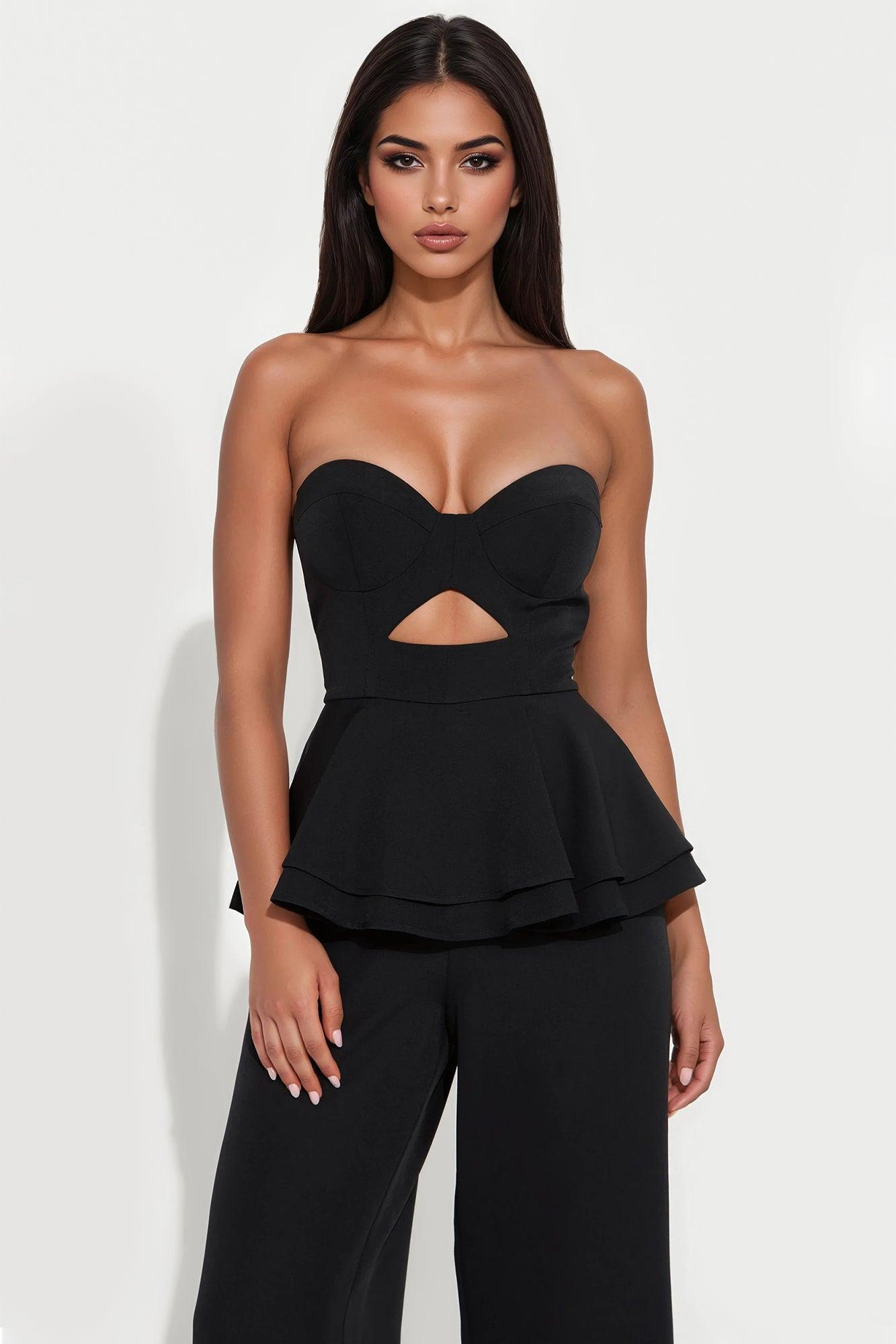 Angelica Peplum Wide Leg Jumpsuit - Black Female Product Image