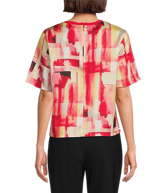 DKNY By Donna Karan Watercolor Print Twill Crew Neck Short Sleeve Top Product Image
