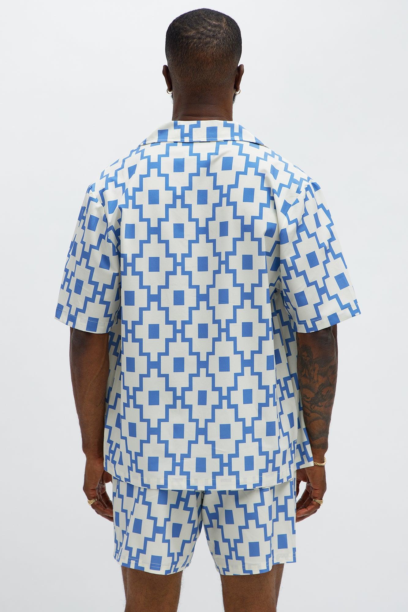 Mosaic Printed Cuban Shirt - Blue/combo Male Product Image