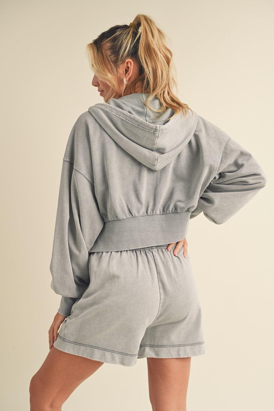 Mineral Washed Zip Up Cropped Hoodie Product Image
