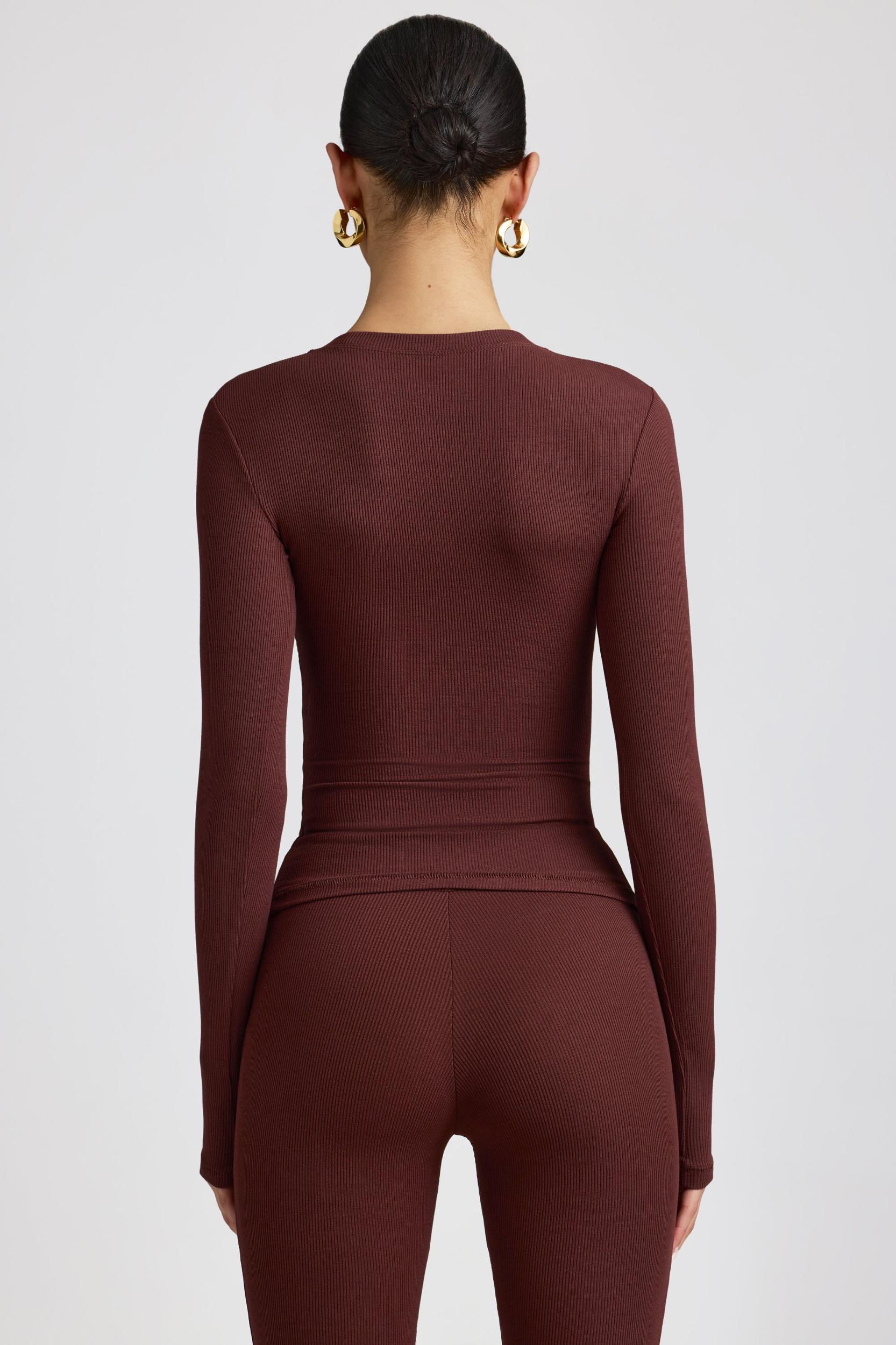 Ribbed Modal Crew Neck Top in Espresso Product Image