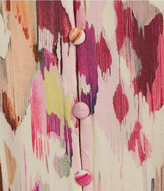 Liverpool Los Angeles Plus Size Knit Printed V-Neck Short Flutter Sleeve Top Product Image