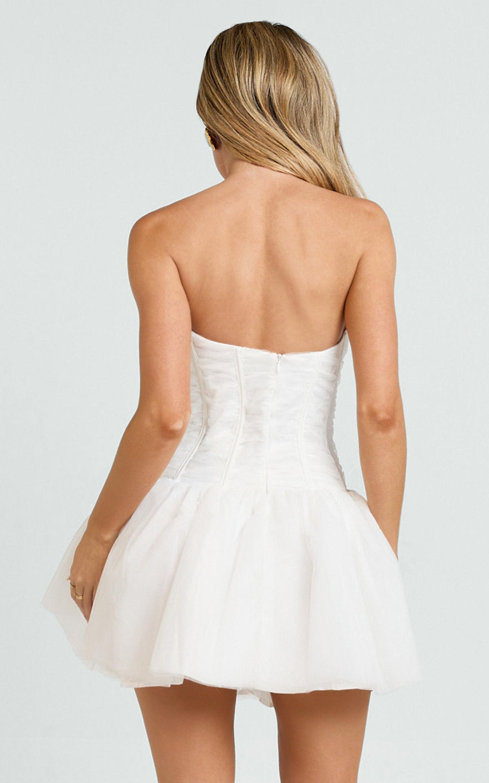 Selene Mini Dress - Ruched Corset Gathered Skirt Dress in Ivory Product Image