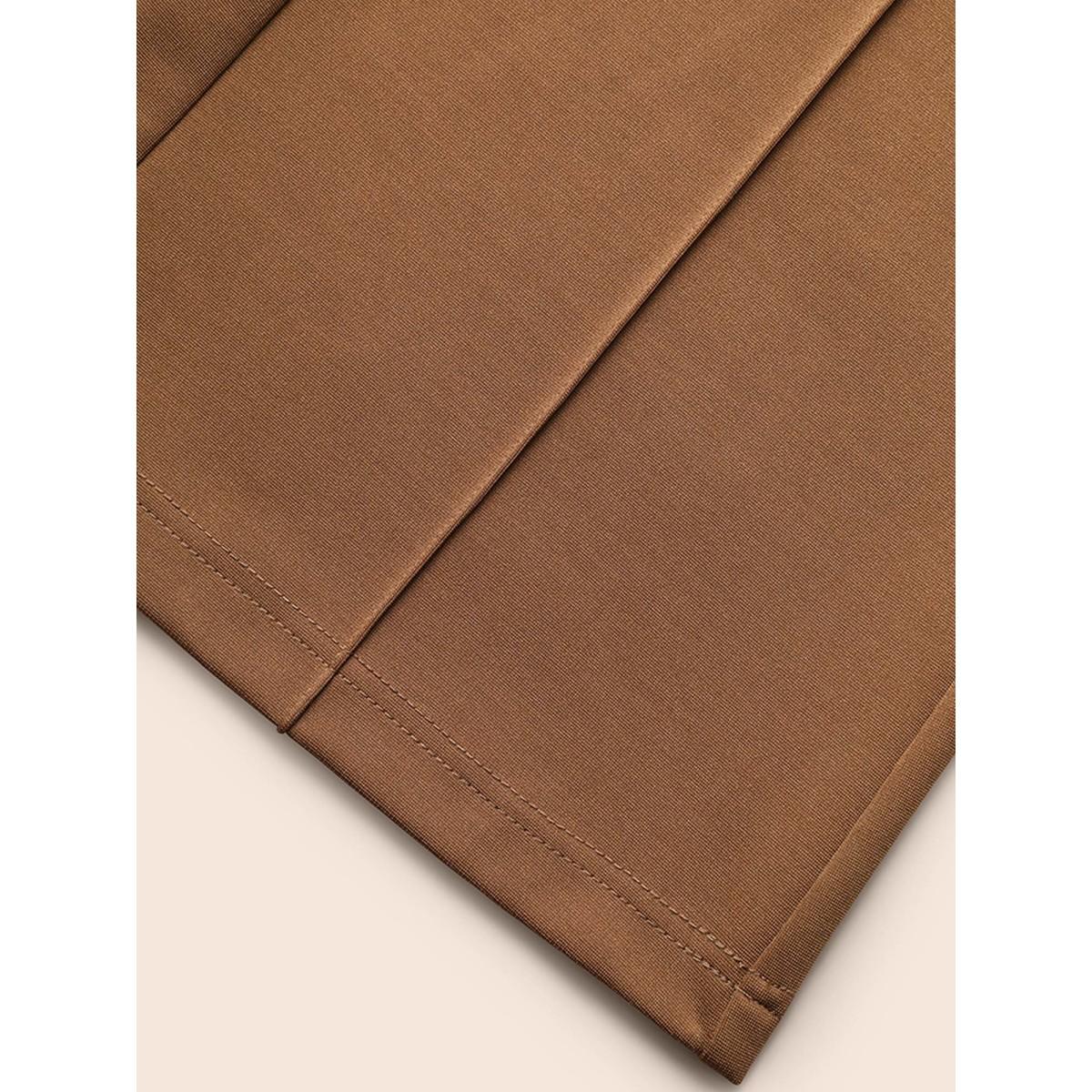 Plus Size Solid Seam Detail Flare Leg Pants Women Yellowishbrown Elegant Flare Leg Mid Rise Everyday Pants BloomChic 30/6X Product Image