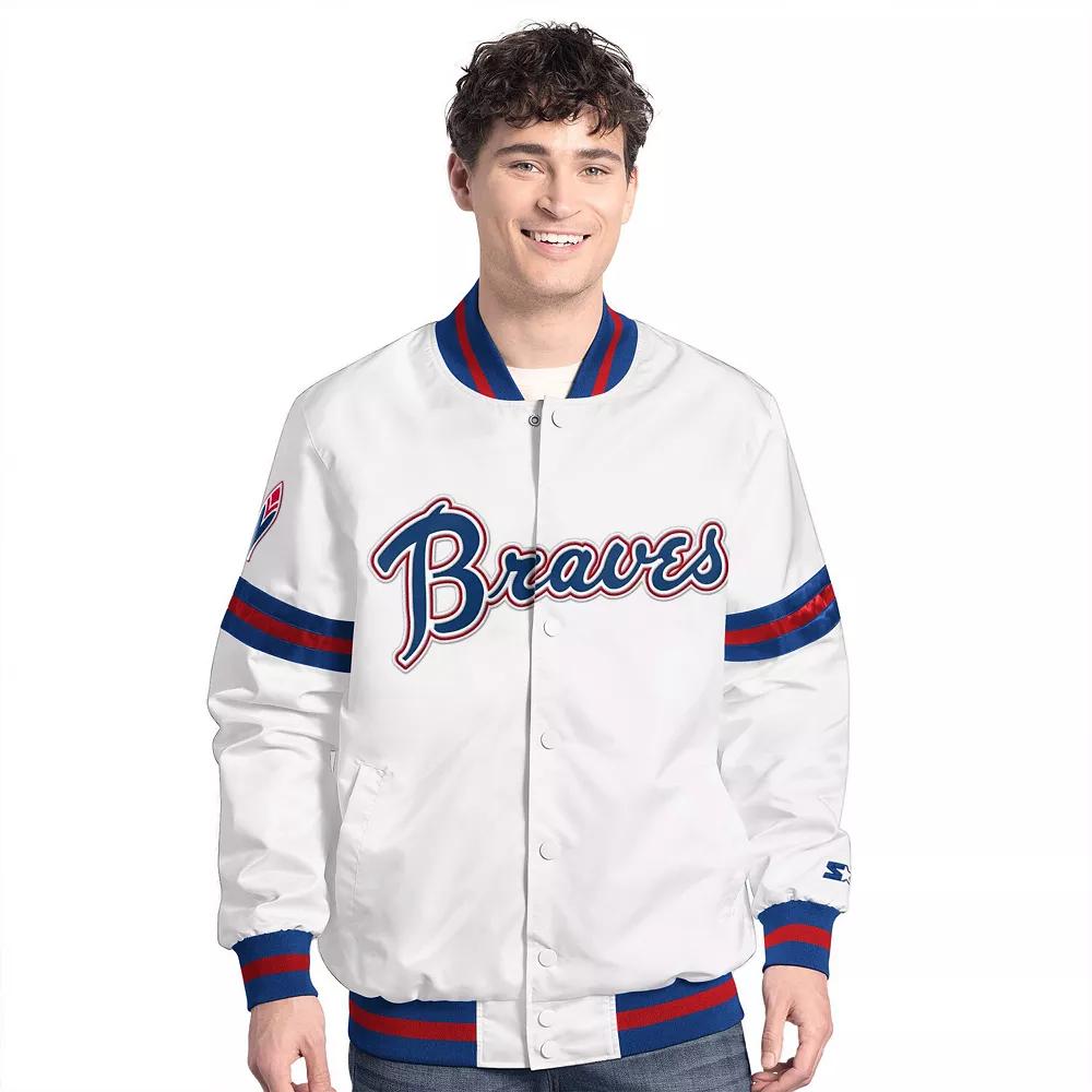 Men's Starter White Atlanta Braves Cooperstown Scout Full-Snap Varsity Jacket,  Product Image