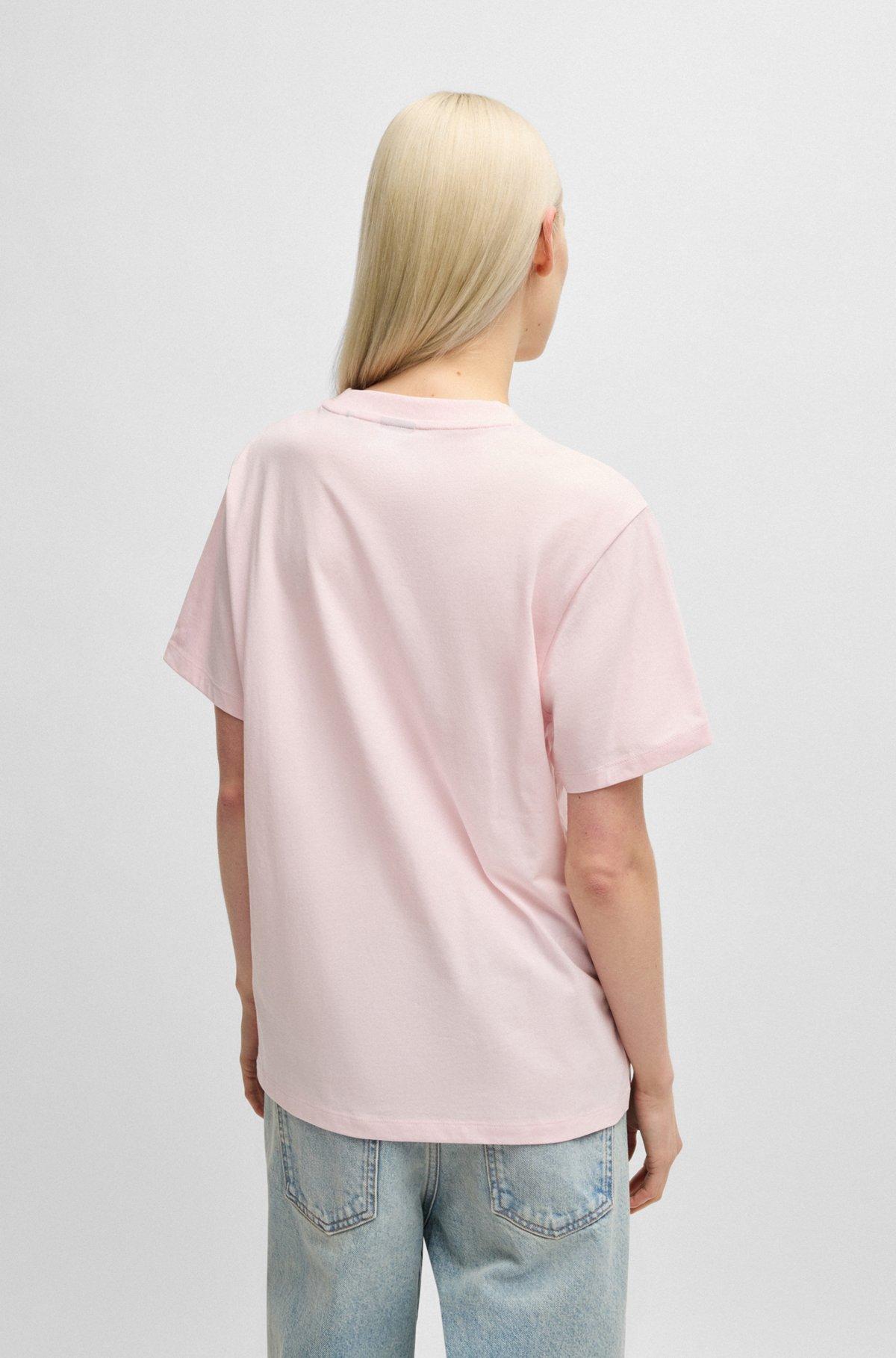 HUGO - Cotton jersey T-shirt with curved logo - light pink Product Image
