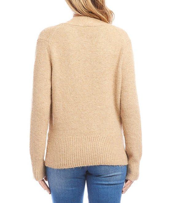 Karen Kane Surplice V-Neck Long Sleeve Crossover Faux Wrap Knit Top Product Image