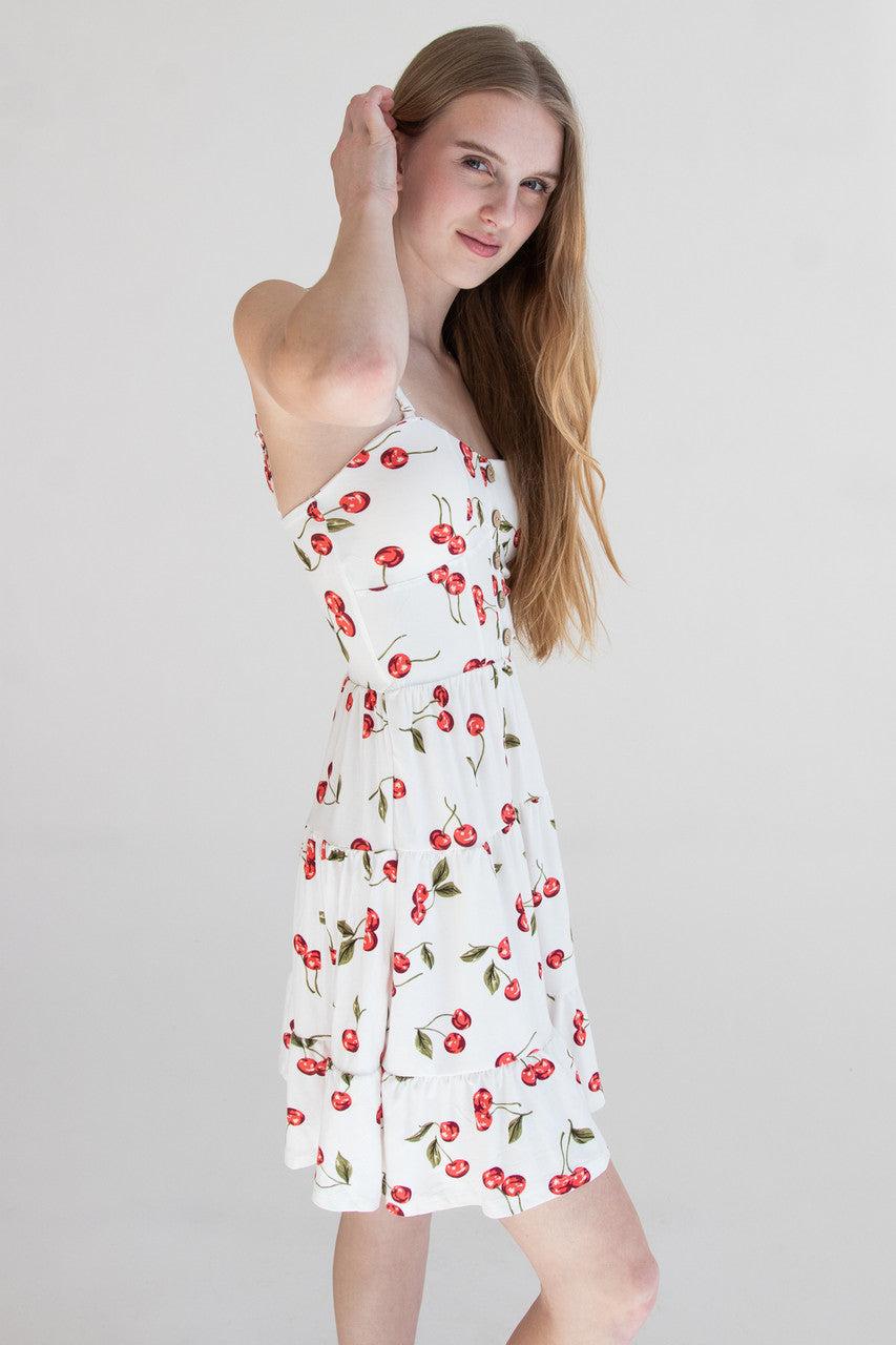 Cherry Print Tiered Mini Dress Product Image