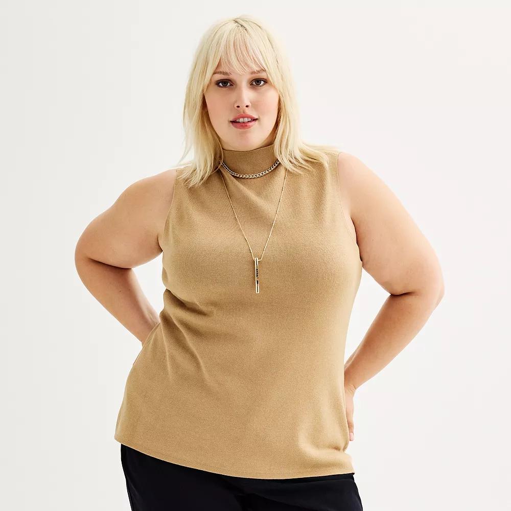 Plus Size Nine West Mockneck Sleeveless Sweater, Women's, Size: 0X, Mineral Black Product Image