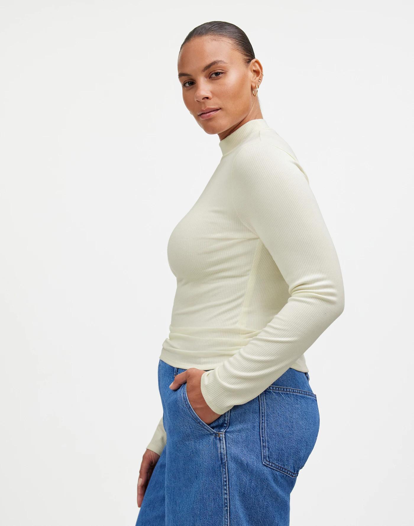 Drapey Rib Long-Sleeve Mockneck Top Product Image