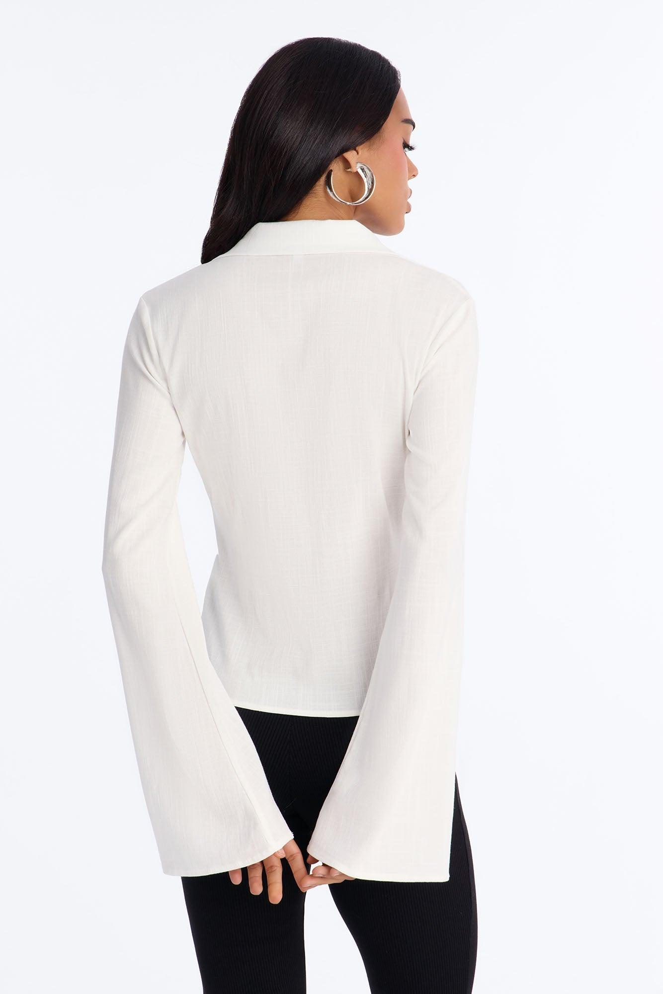 Just Doing Me Ruched Linen Top - White Female Product Image