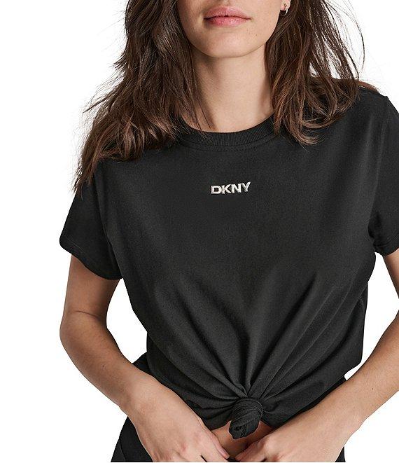 DKNY by Donna Karan Crew Neck Short Sleeve Knot Front Tee Shirt Product Image