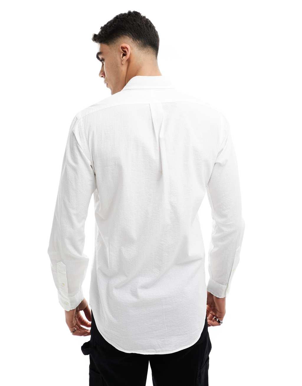 Polo Ralph Lauren icon logo seersucker shirt in white Product Image