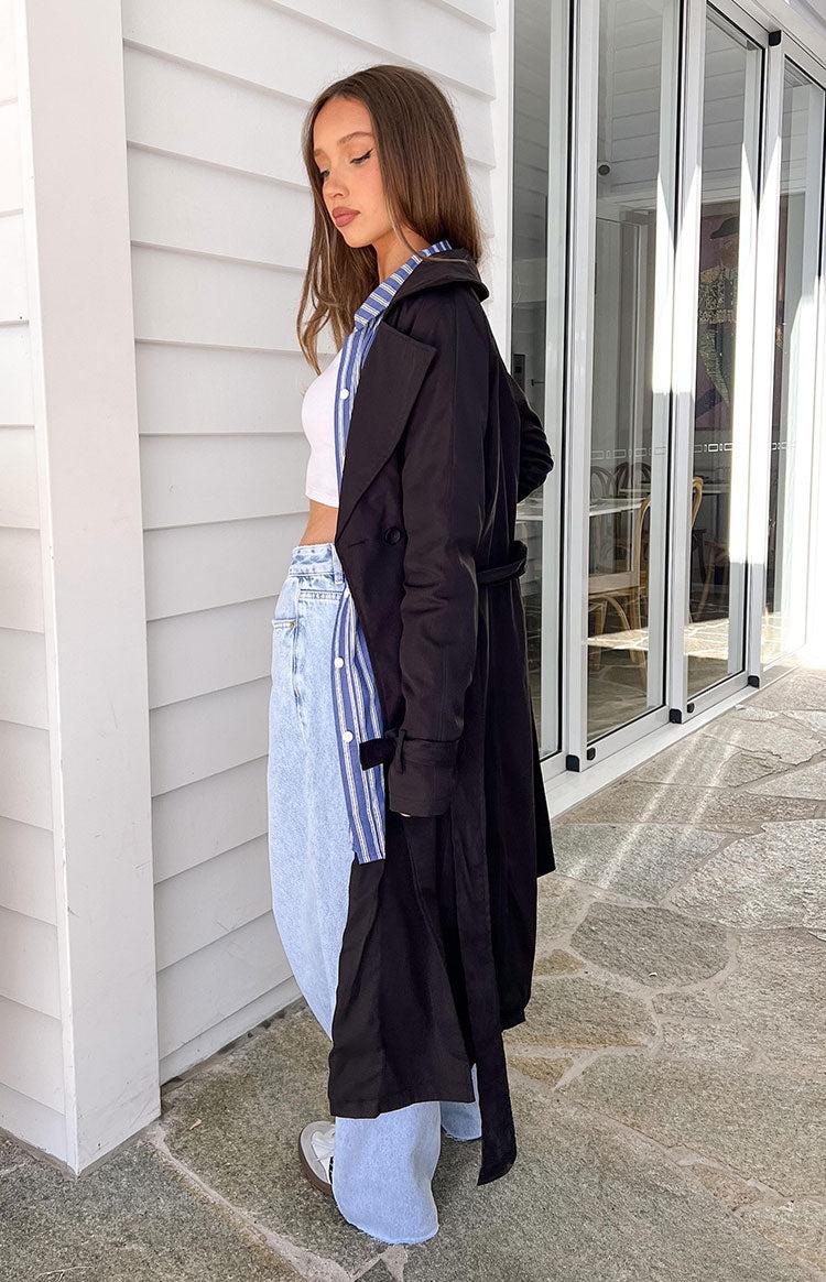Santos Black Trench Coat Girls Product Image