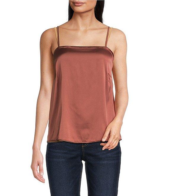 Modern Movement Reversible Satin Sleeveless Adjustable Strap Cami Product Image