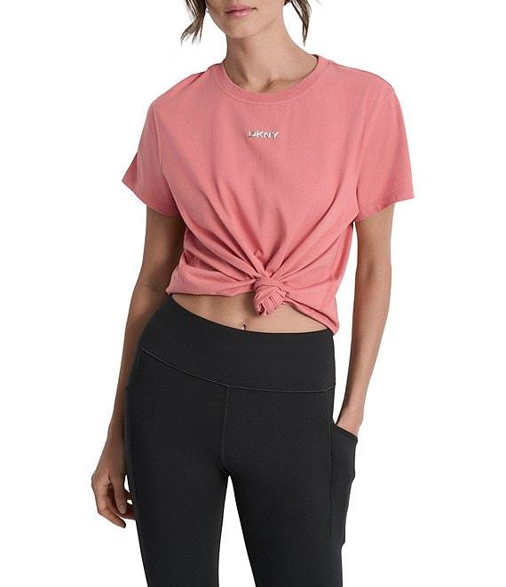 DKNY by Donna Karan Crew Neck Short Sleeve Knot Front Tee Shirt Product Image