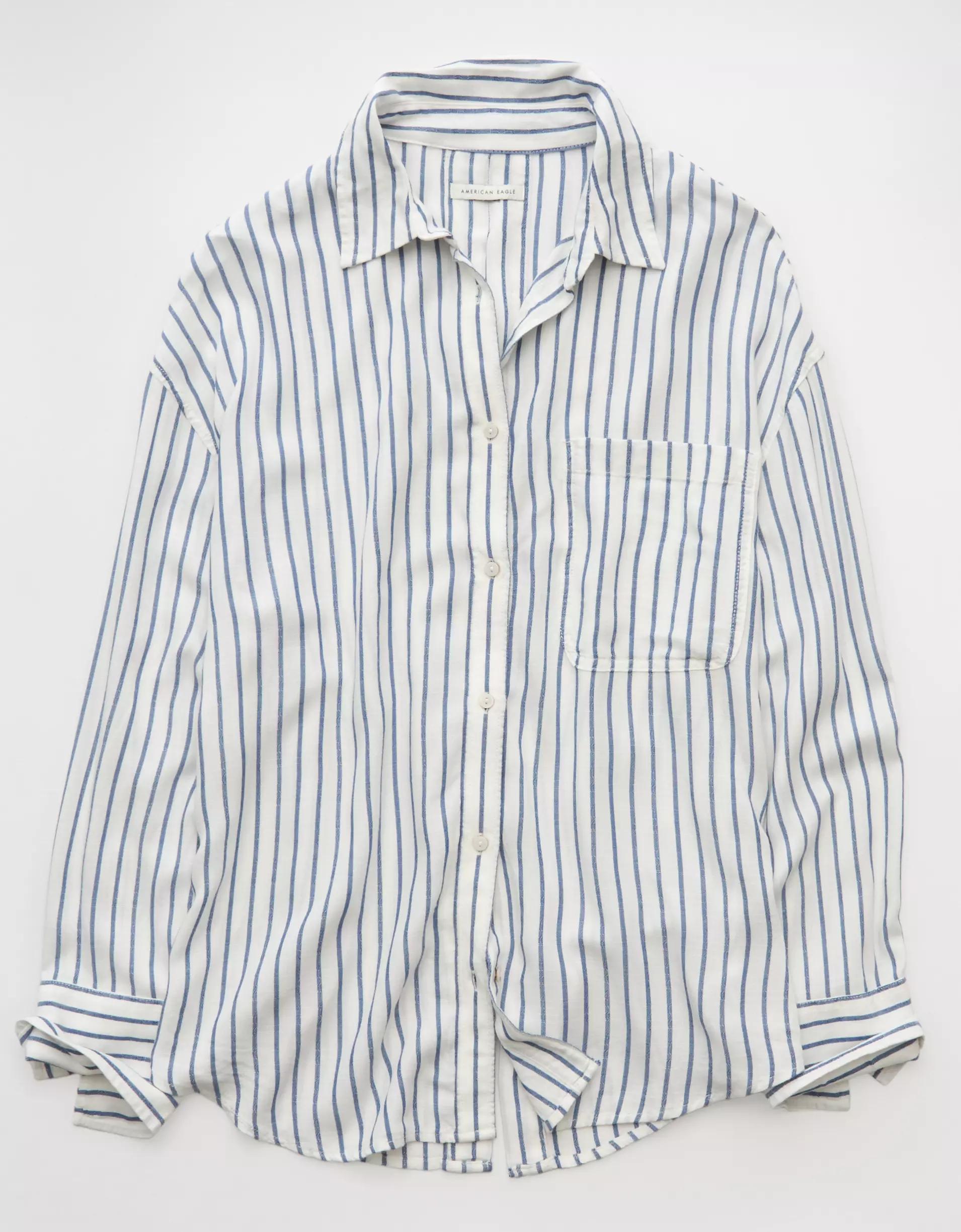 AE Long-Sleeve Tie Back Button-Up Shirt Product Image