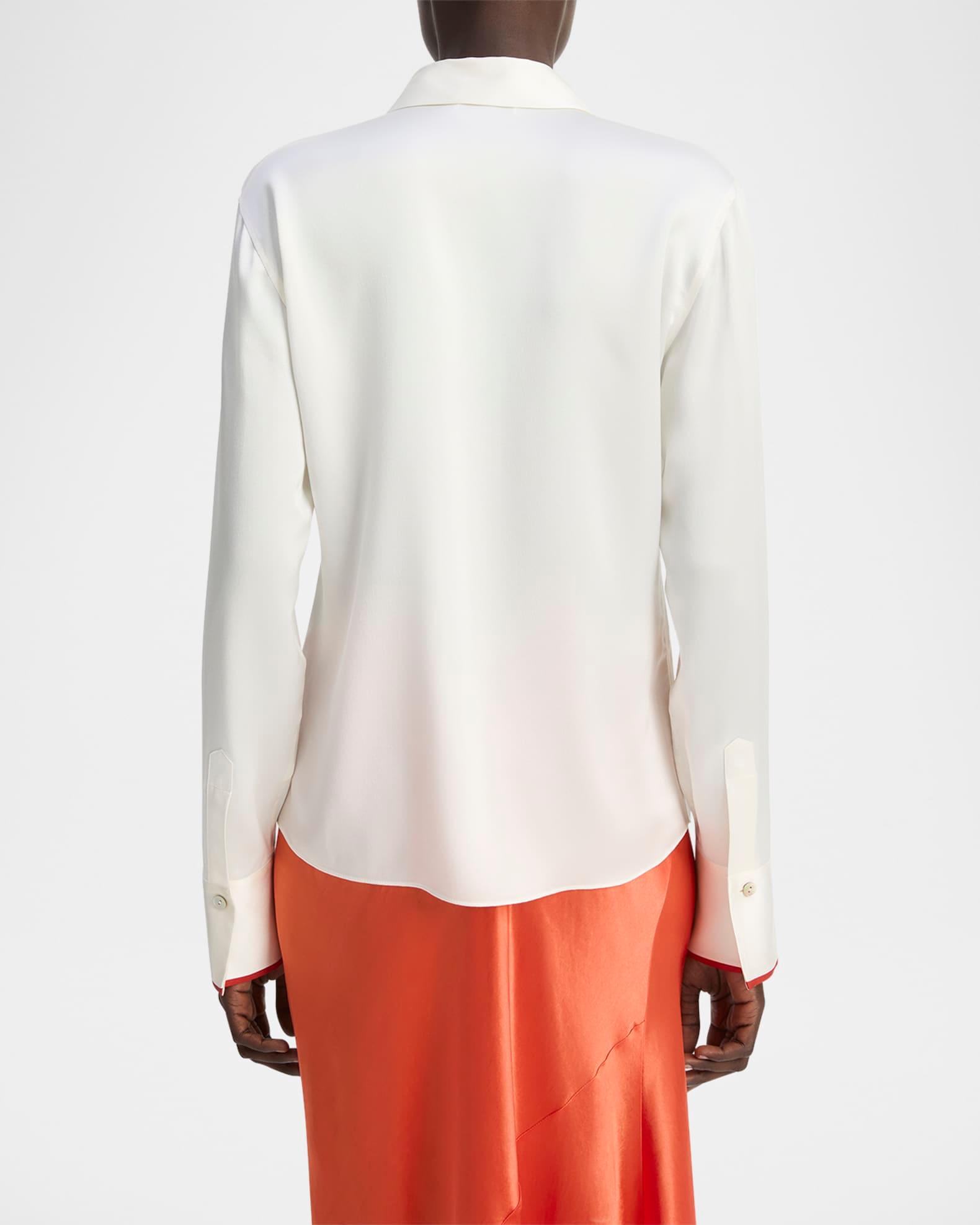 Tipped Slim Silk Long-Sleeve Blouse Product Image
