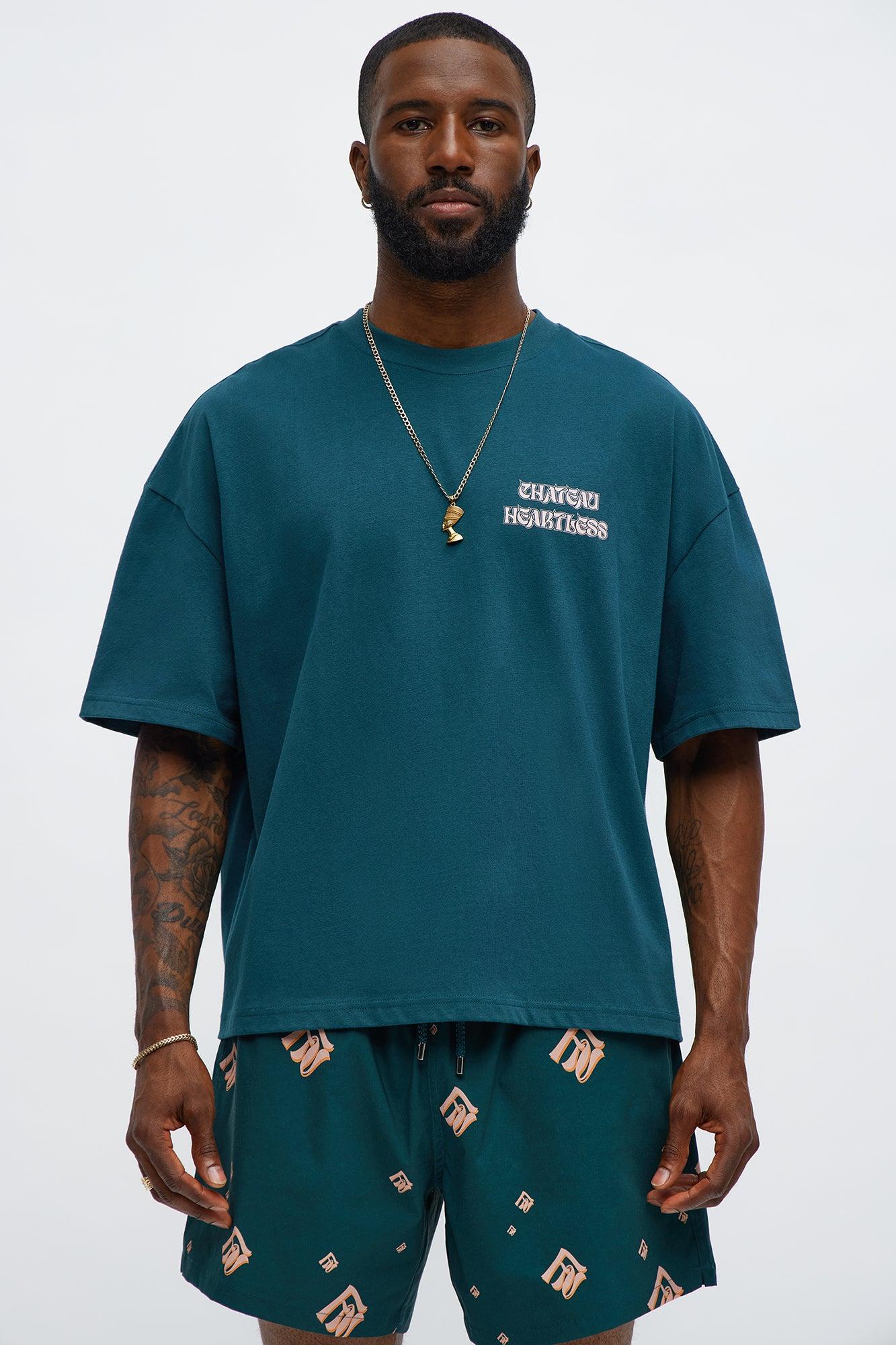 Oversized Chateau Printed Short Sleeve Tee - Teal/combo Male Product Image
