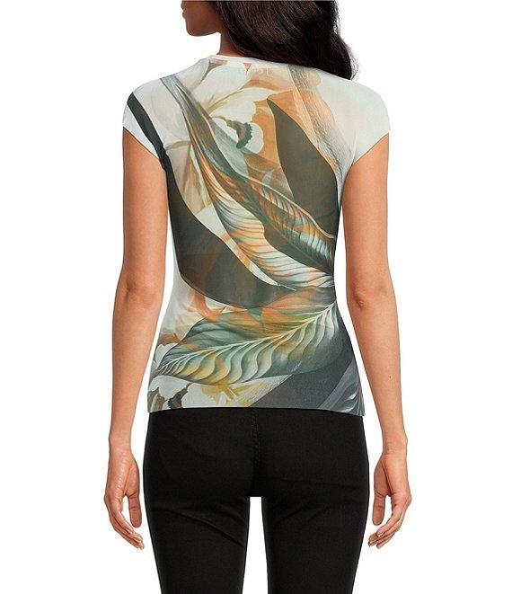 AFRM Nina Floral Leaf Printed Power Mesh Knit Crew Neck Short Sleeve Top Product Image