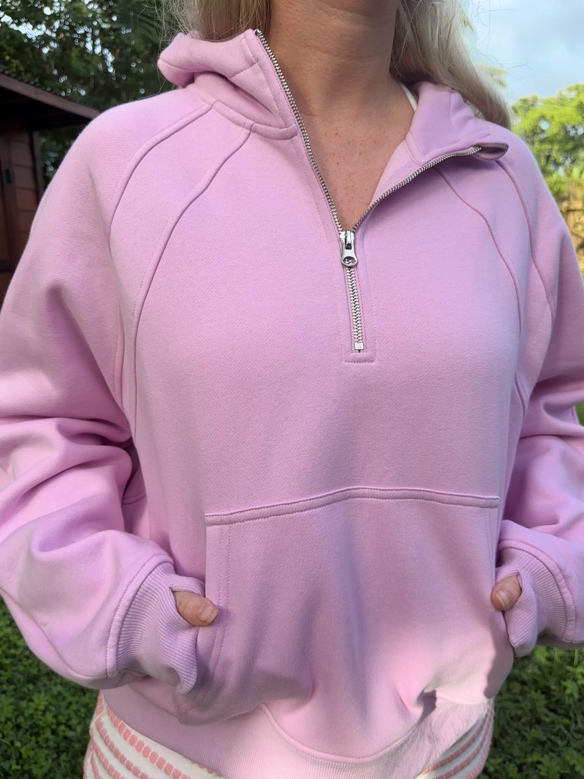 Pink Lavender  Pilates Detailed Waist Length Quarter Zip Hoodie Product Image