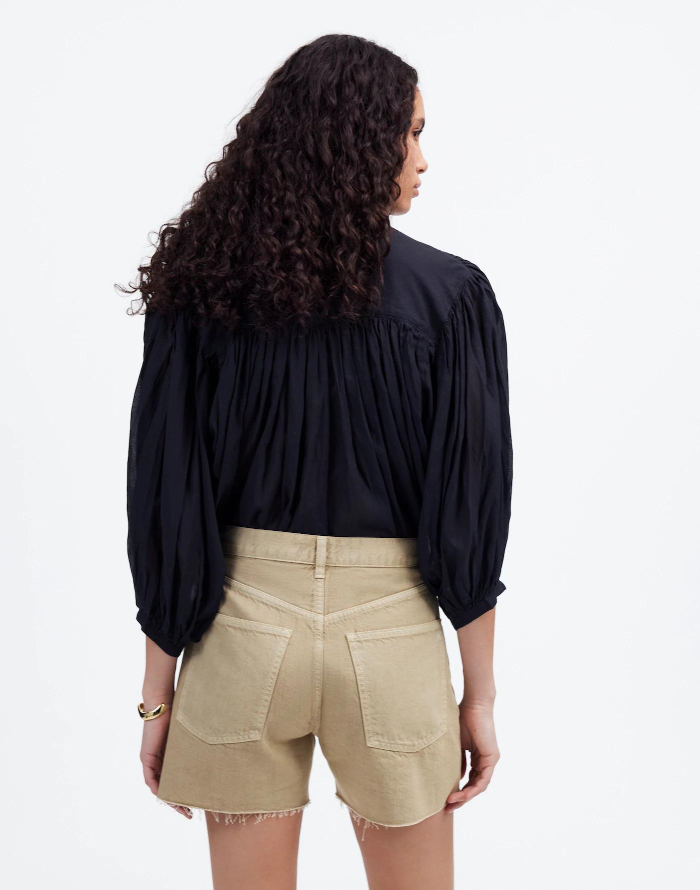 Pleated Low-Slung Denim Shorts: Airy Denim Edition Product Image