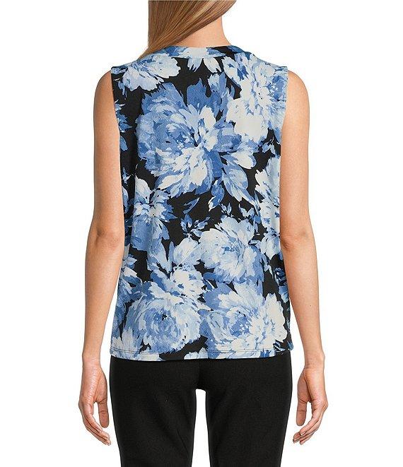 Jones New York Printed Moss Crepe V-Neck Sleeveless Pleat Front Shell Product Image