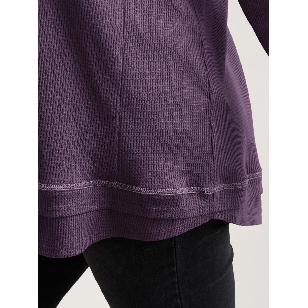 Plus Size Plain Textured Stitch Raglan Sleeve Sweatshirt Women Eggplant Leisure Plain V-neck Casual Sweatshirts BloomChic 14-16/1X Product Image