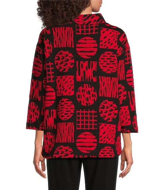 Ali Miles Knit Jacquard Geometric Abstract Print Mock Neck Long Sleeve Popover Tunic Product Image