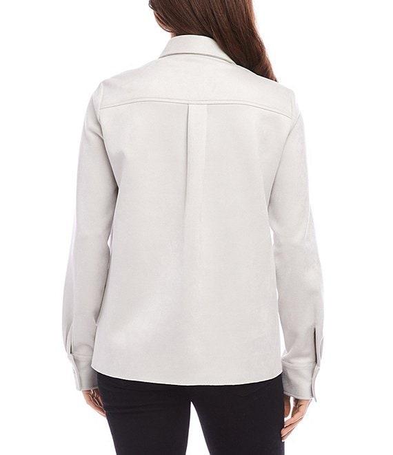 Karen Kane Stretch Faux Suede Collared Neckline Long Sleeve Button Front Shirt Product Image